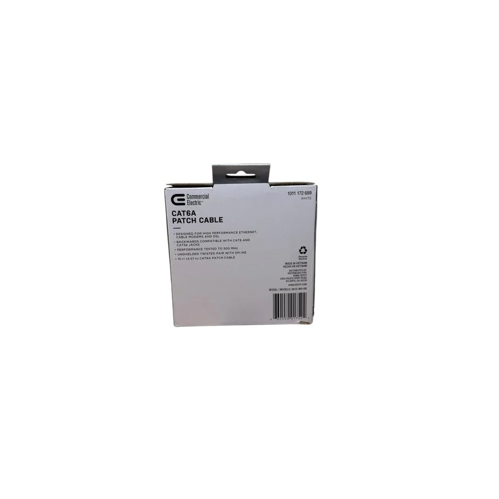 Commercial Electric CAT6A Patch Cable 15ft White Ethernet 500MHz 1011172689